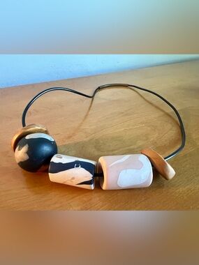 Rachel Comey chunky bead and wood cord necklace black brown peach